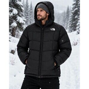 The North Face 550 Down Jacket Mens Medium Black Hooded Puffer Coat